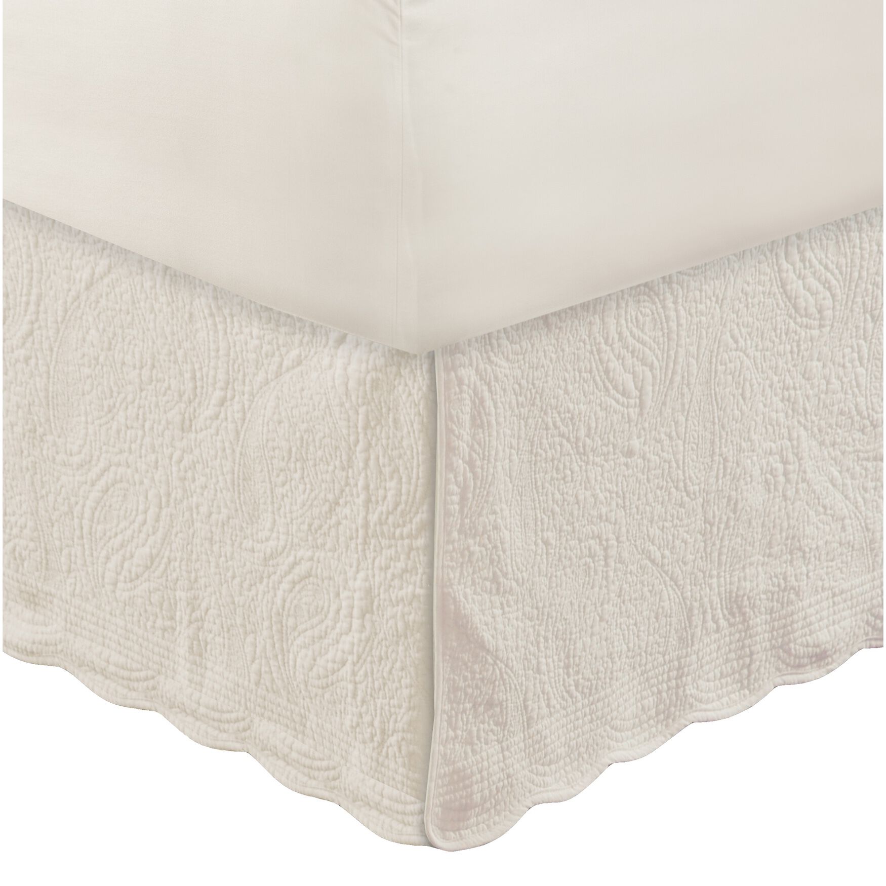 Paisley Quilted Bed Skirt 18 Drop Length Ivory King Size