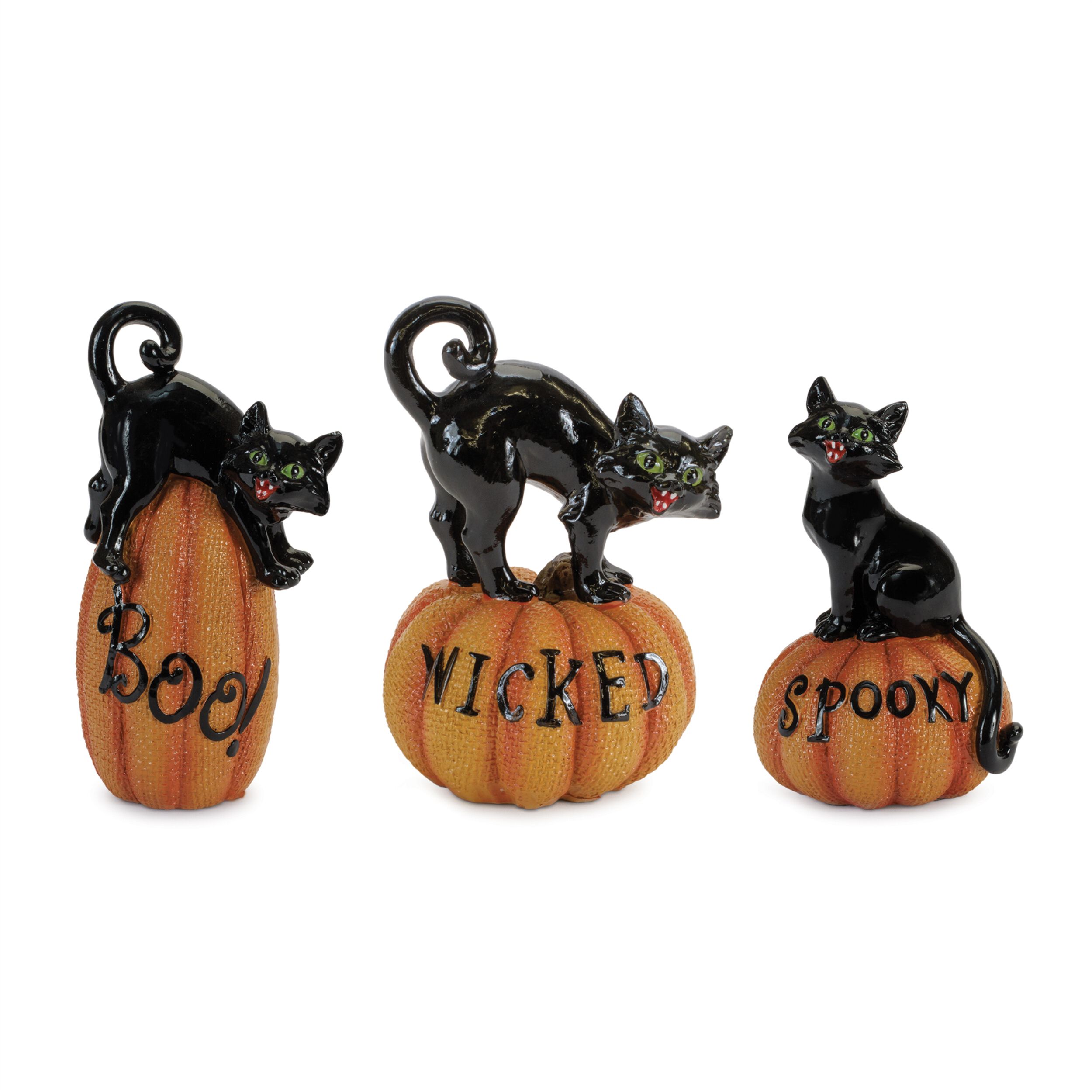 Black Cat on Pumpkin Figurine (Set of 3), ORANGE BLACK, hi-res image number 0