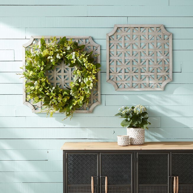 Wall Hanging (Set of 2) 23.25 inchesSQ, 27.25 inchesSQ Wood, GREY/WHITE, alternate image number null