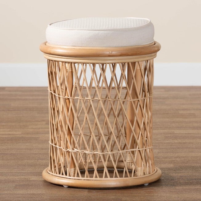 Junius Bohemian Natural Rattan Ottoman Footstool, , alternate image number 4