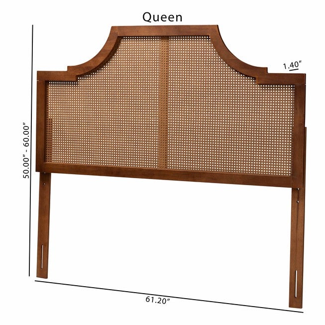Risha Mid-Century Modern Ash Walnut Finished Wood And Rattan King Size Headboard, , alternate image number null