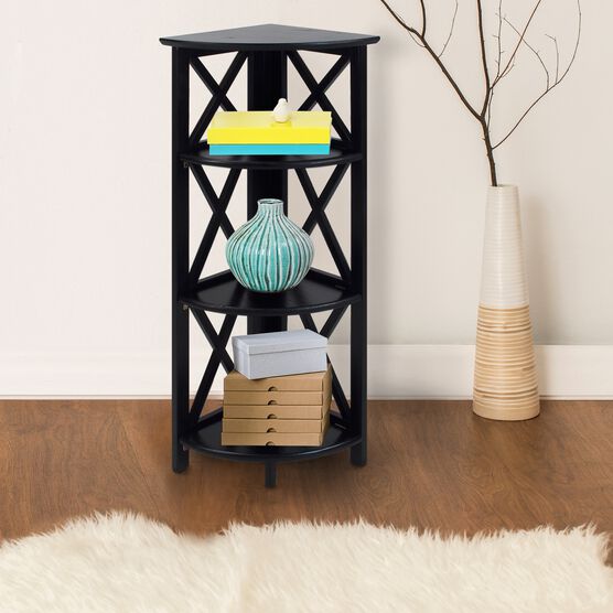 Montego 4-Shelf Corner Folding Bookcase-Black, , alternate image number null