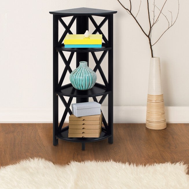 Montego 4-Shelf Corner Folding Bookcase-Black, , alternate image number 7