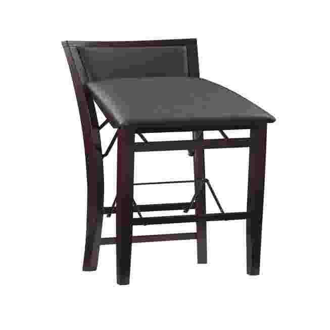 black folding bar stool with backrest folded down