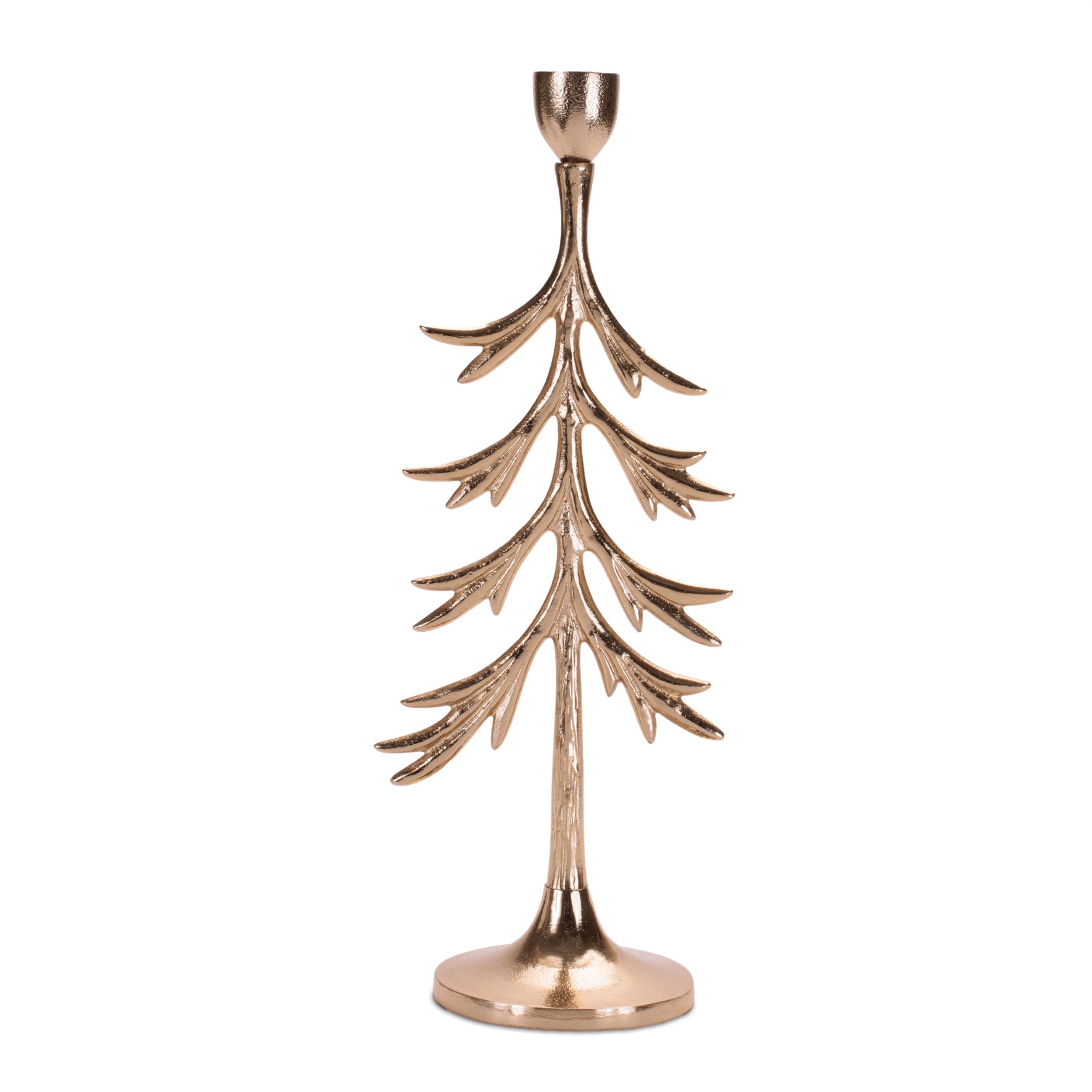 Metal Pine Tree Taper Candle Holder (Set of 2), GOLD, alternate image number 3