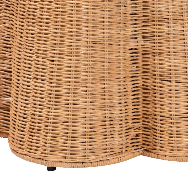 Palm Scallop Natural Rattan Ottoman, 26 inches Round, LIGHT HONEY, alternate image number null