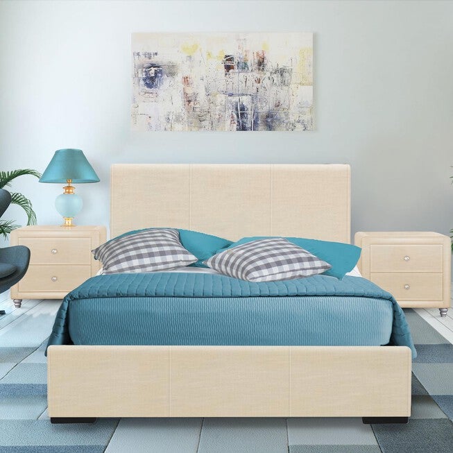 Hindes Upholstered Platform Bed With 2 Nightstands, BEIGE, hi-res image number 0