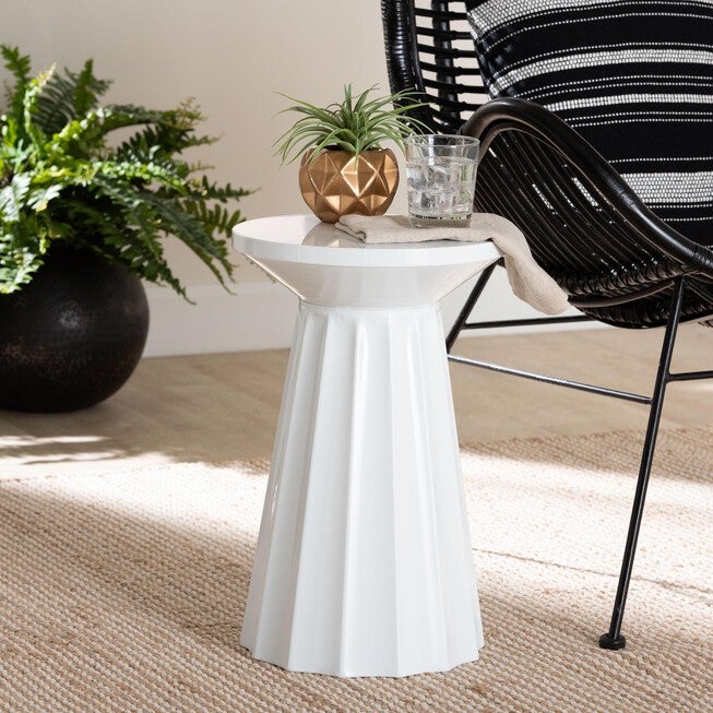 Ulmer Metal Scalloped Side Table, Black, WHITE, hi-res image number 0