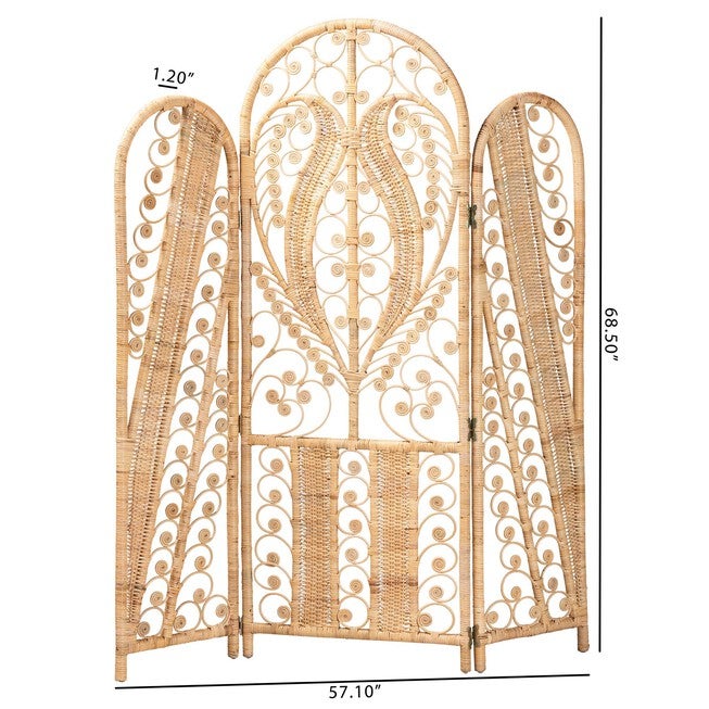 Nadra Modern Bohemian Natural Brown Rattan Room Divider, , alternate image number null