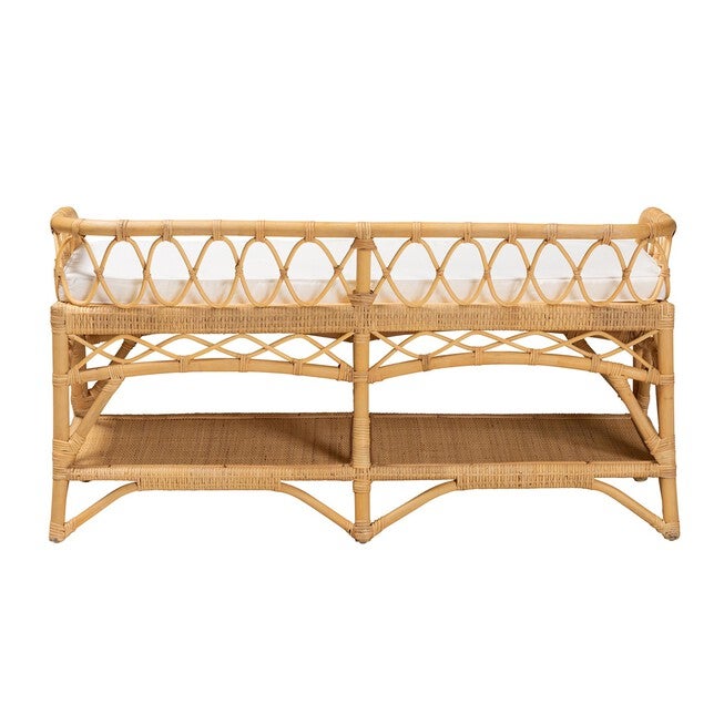 Leryn Modern Bohemian Natural Brown Rattan Bench, , alternate image number null