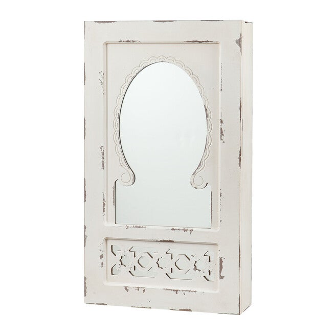 Shabby Chic Wall Mount Jewelry Mirror, ANTIQUE WHITE, hi-res image number null