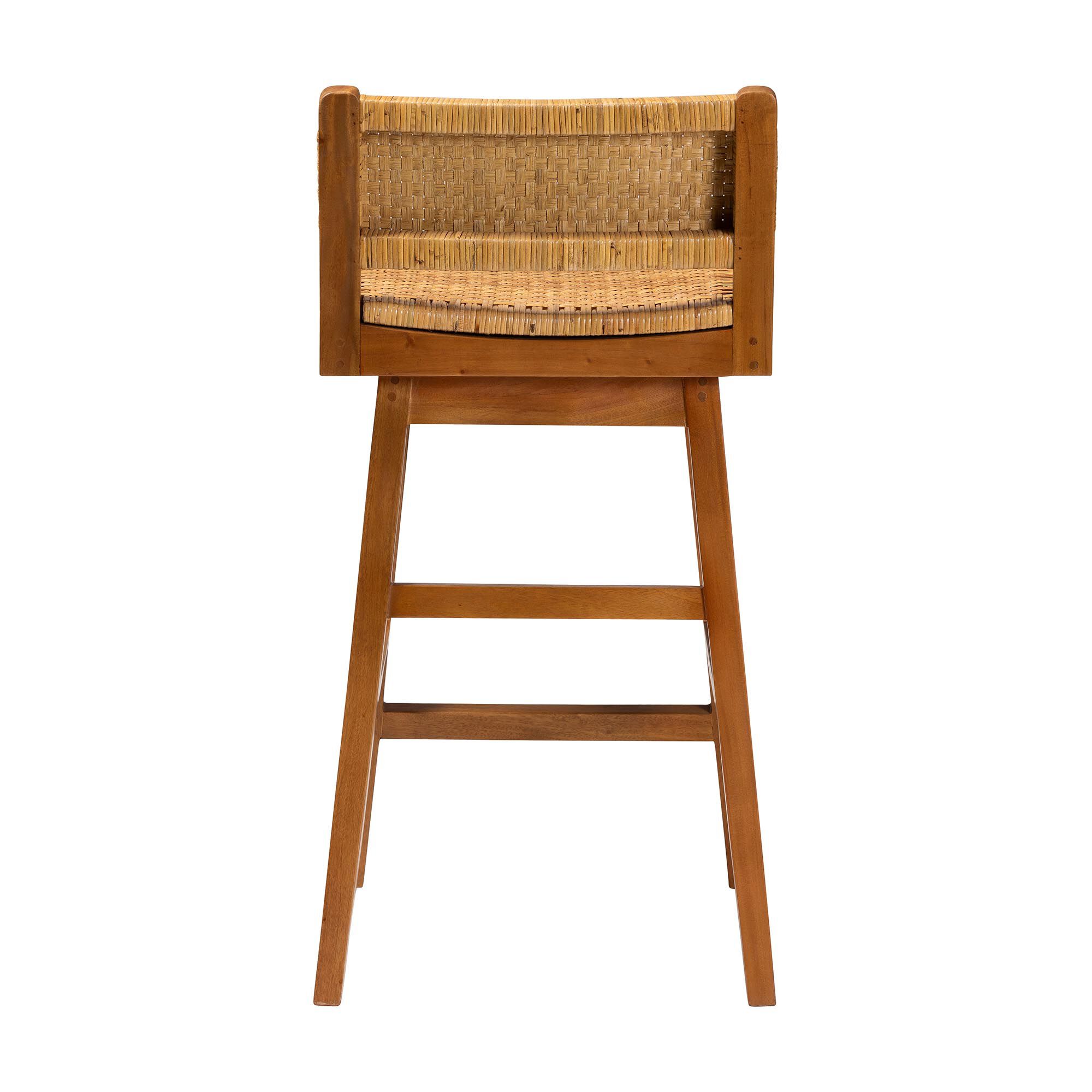 Asgart Bohemian Natural Rattan and Mahogany Wood Bar Stool, HONEY, alternate image number 4