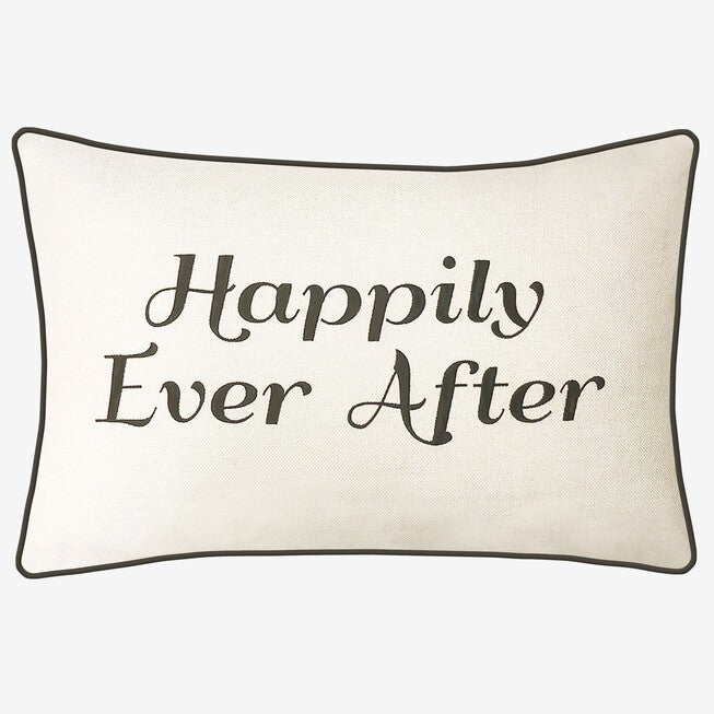 Embroidered "Happily Ever After" Decorative Pillow, CREAM BLACK, hi-res image number 0