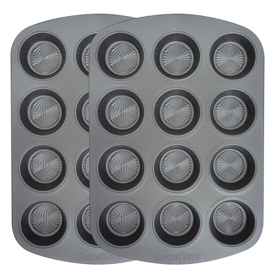 Set Of 2 12 Cup Non Stick Metal Muffin Pan, ASH GREY, hi-res image number null
