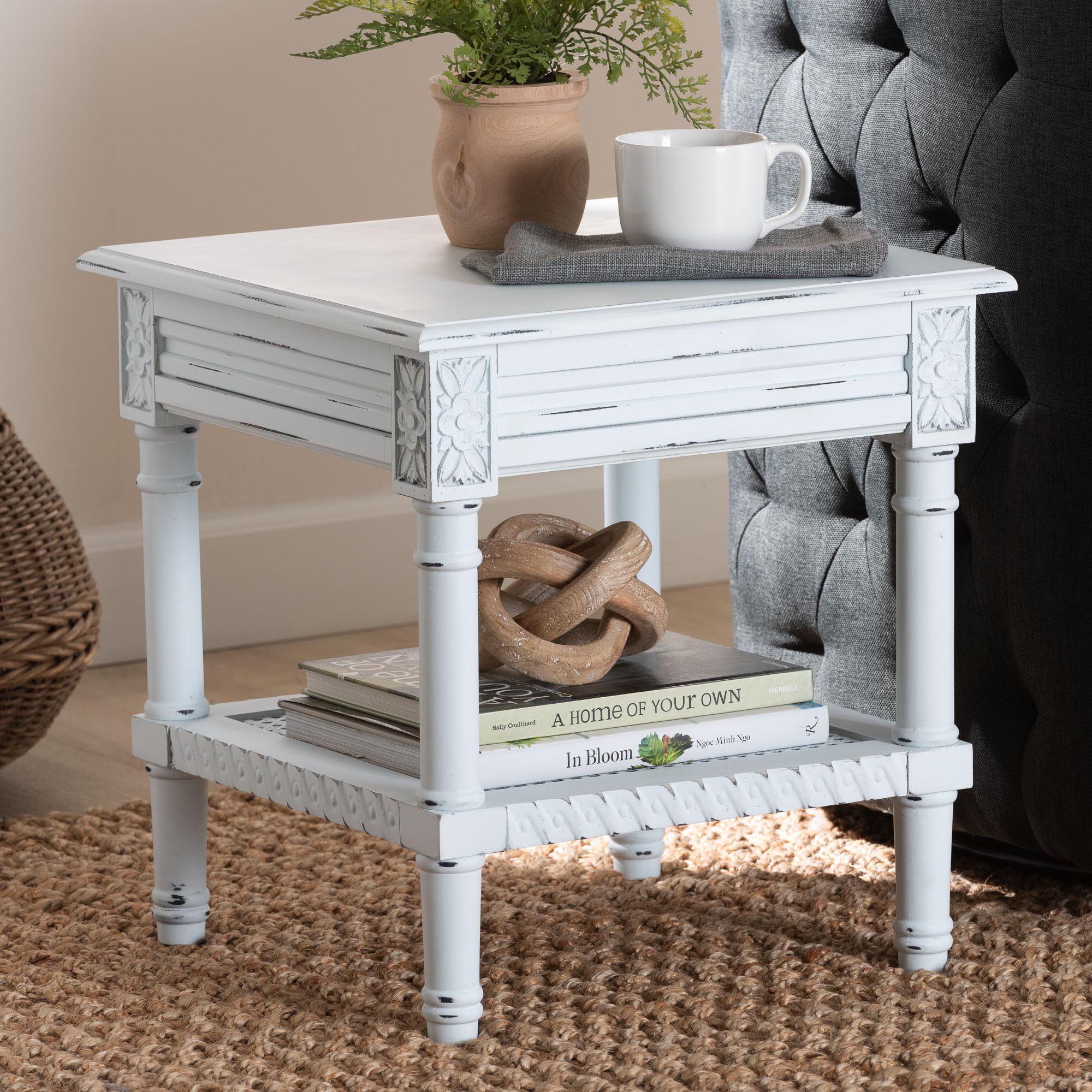 Jeanne Vintage Traditional White Wood End Table, WHITE, hi-res image number 0
