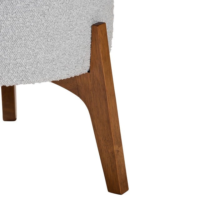Elkie Japandi Cream Boucle Fabric And Walnut Brown Finished Wood Ottoman Footstool, , alternate image number null