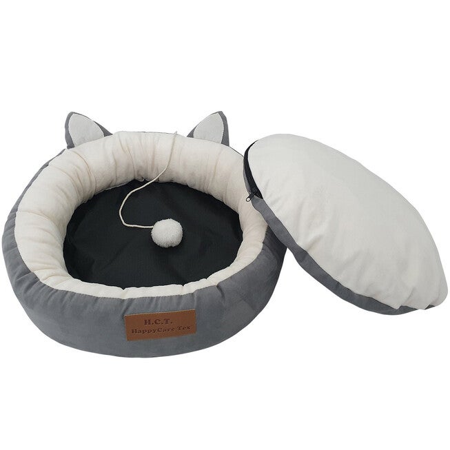 GREY Printing poly-cotton cozy round cat bed , 21 inch, , alternate image number 4