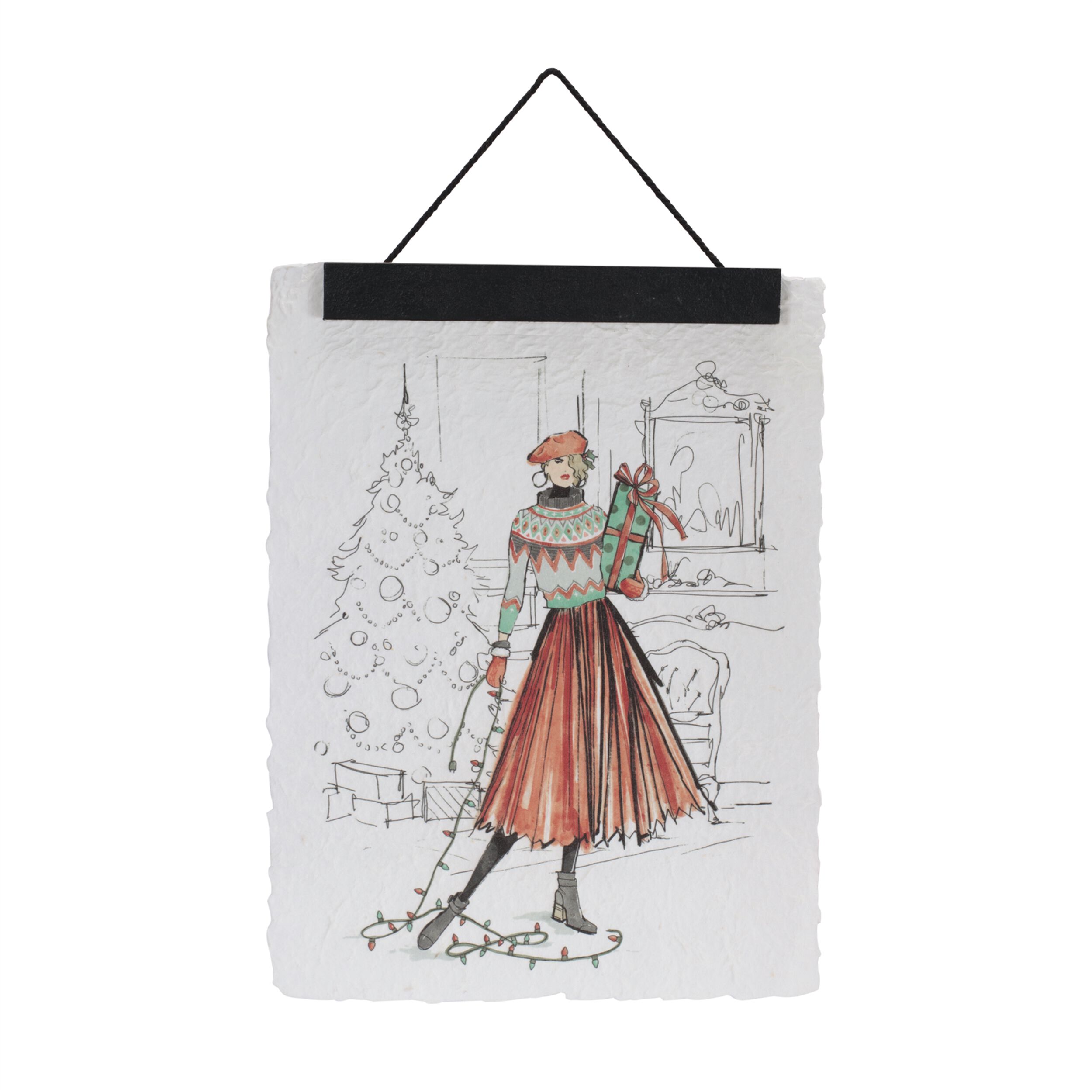 Vintage Holiday Fashion Illustration Banner (Set of 2), WHITE GREEN PEACH, alternate image number 1