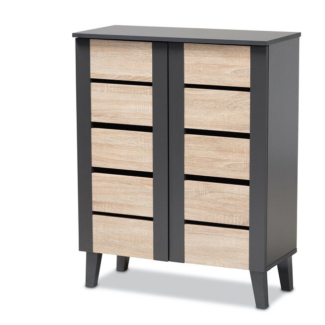 Melle 2-Door Wood Entryway Shoe Storage Cabinet Furniture, OAK GRAY, hi-res image number 0
