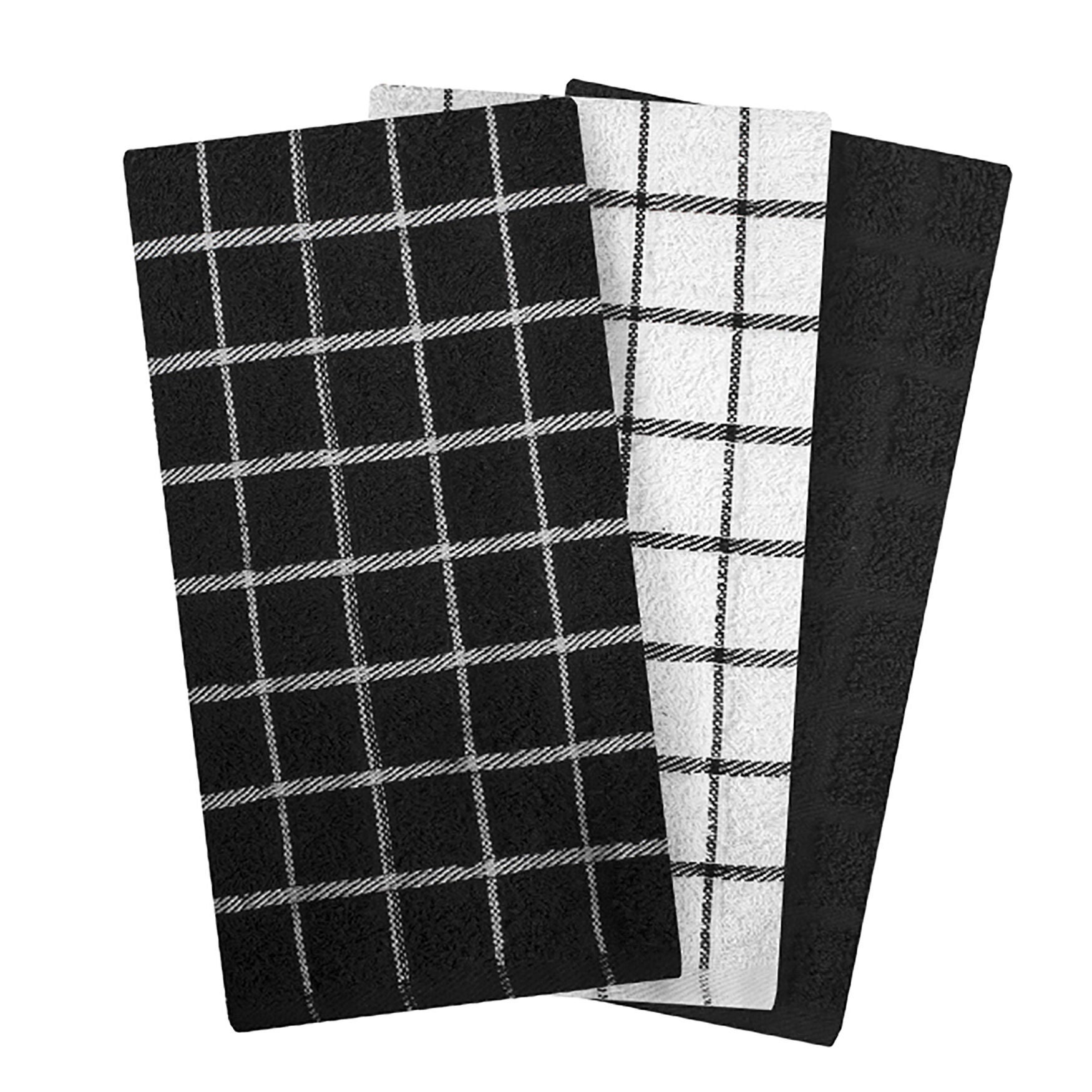 Terry Kitchen Towels, Set Of 3, BLACK, hi-res image number 0