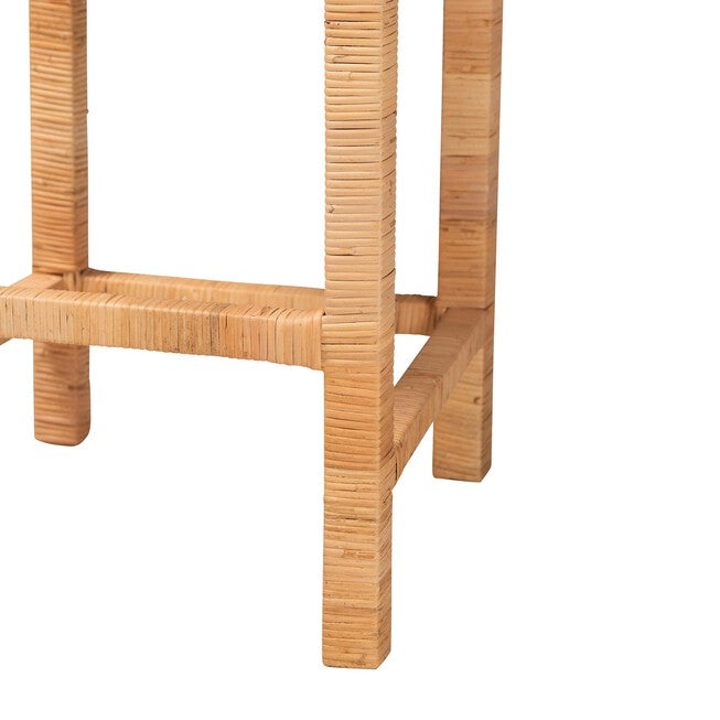 Zariah Modern Bohemian Natural Brown Rattan And Mahogany Wood Bar Stool, , alternate image number null