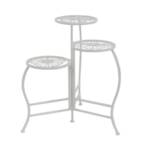 Set Of 3 White Metal Traditional Plantstand, WHITE, hi-res image number null