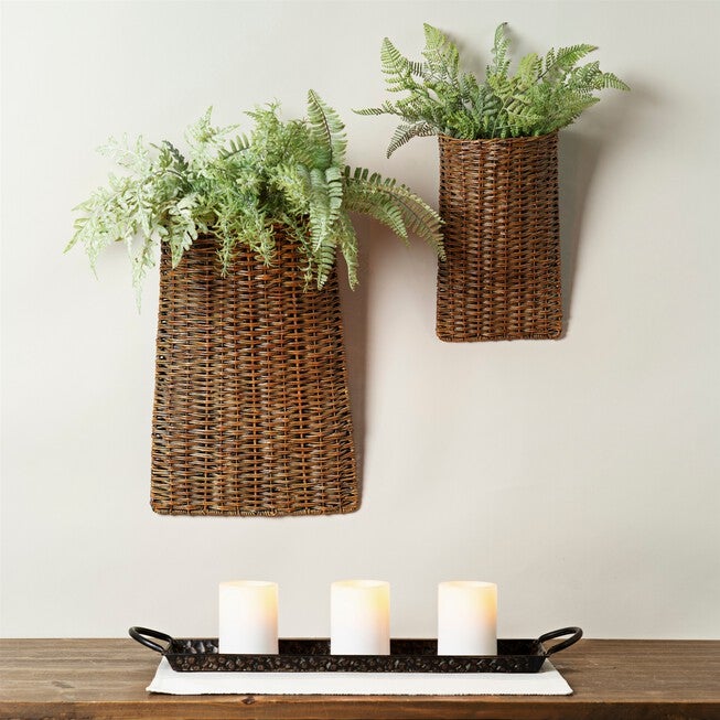 Woven Rattan Wall Basket (Set of 2), BROWN, alternate image number null