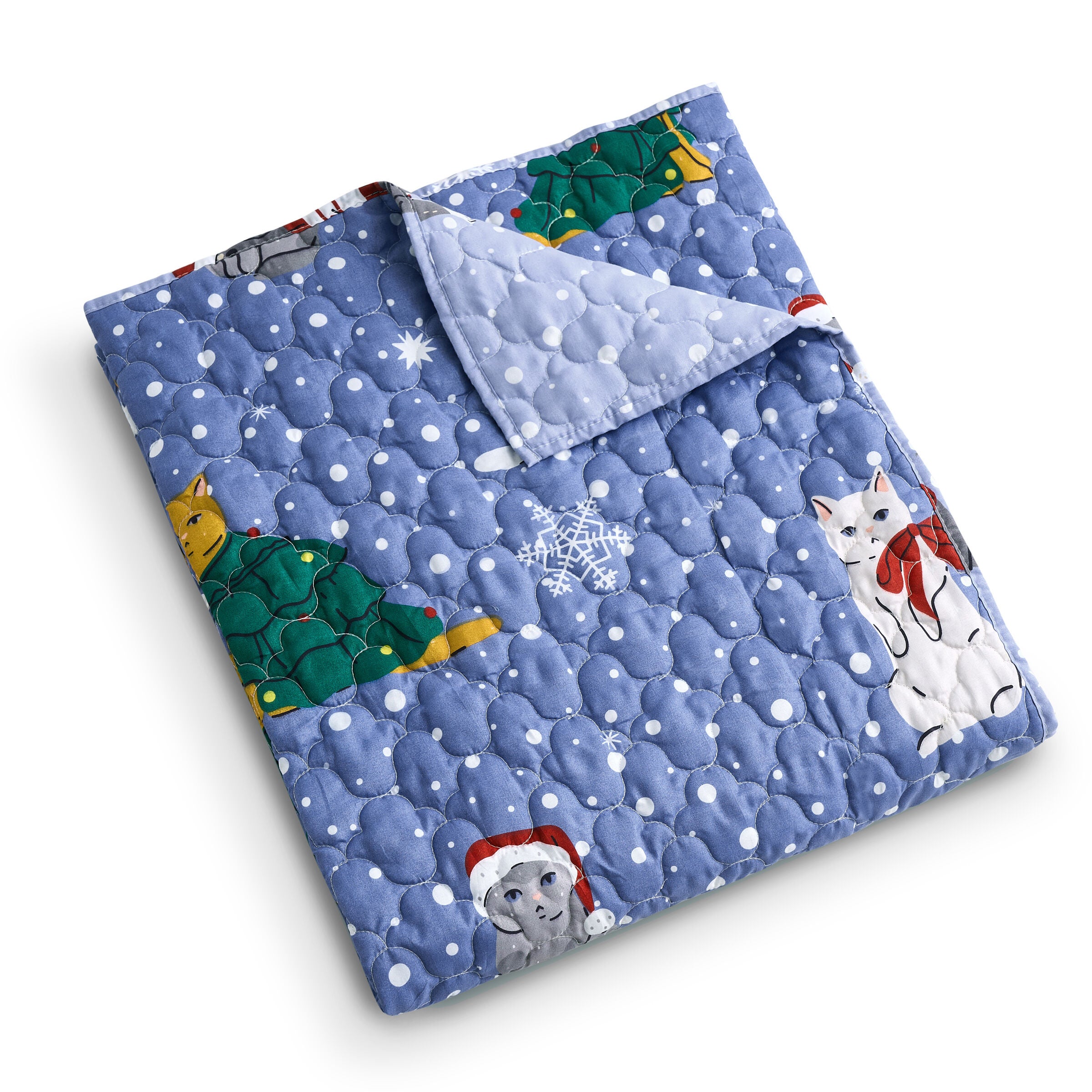 Winter Whiskers Novelty Holiday Quilted Throw Blanket, BLUE, alternate image number 2