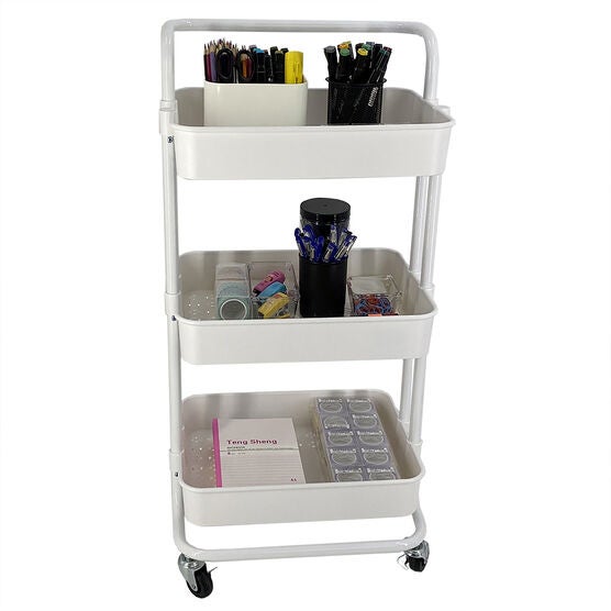 Home Basics 3-Tier Steel Rolling Utility Cart With Locking Wheels, WHITE, hi-res image number null
