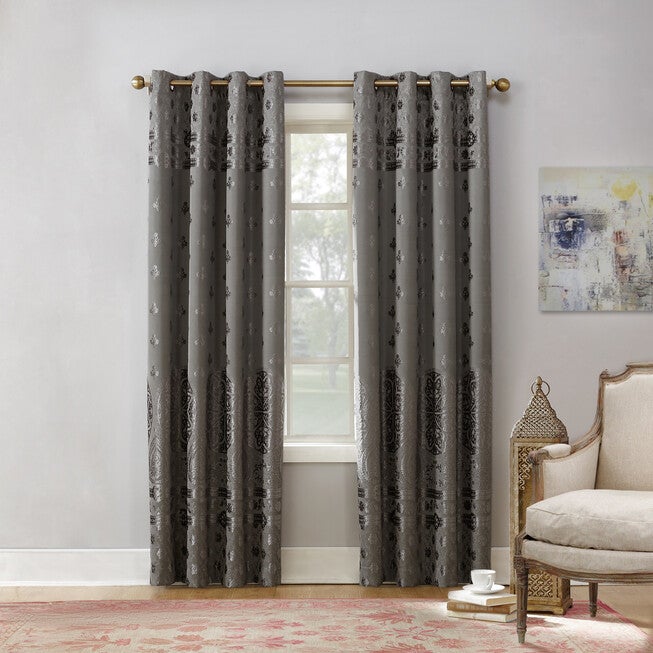 Ellyn Bonded Velvet Blackout Grommet Panel, GRAY, hi-res image number null