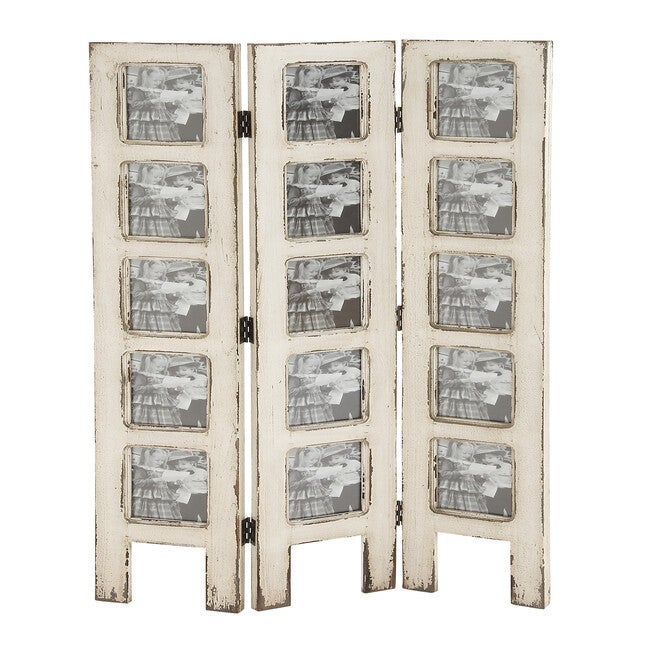 White Wood Farmhouse Room Divider Screen, 51 inches x 1 inches x 27 inches, GOLD, hi-res image number 0