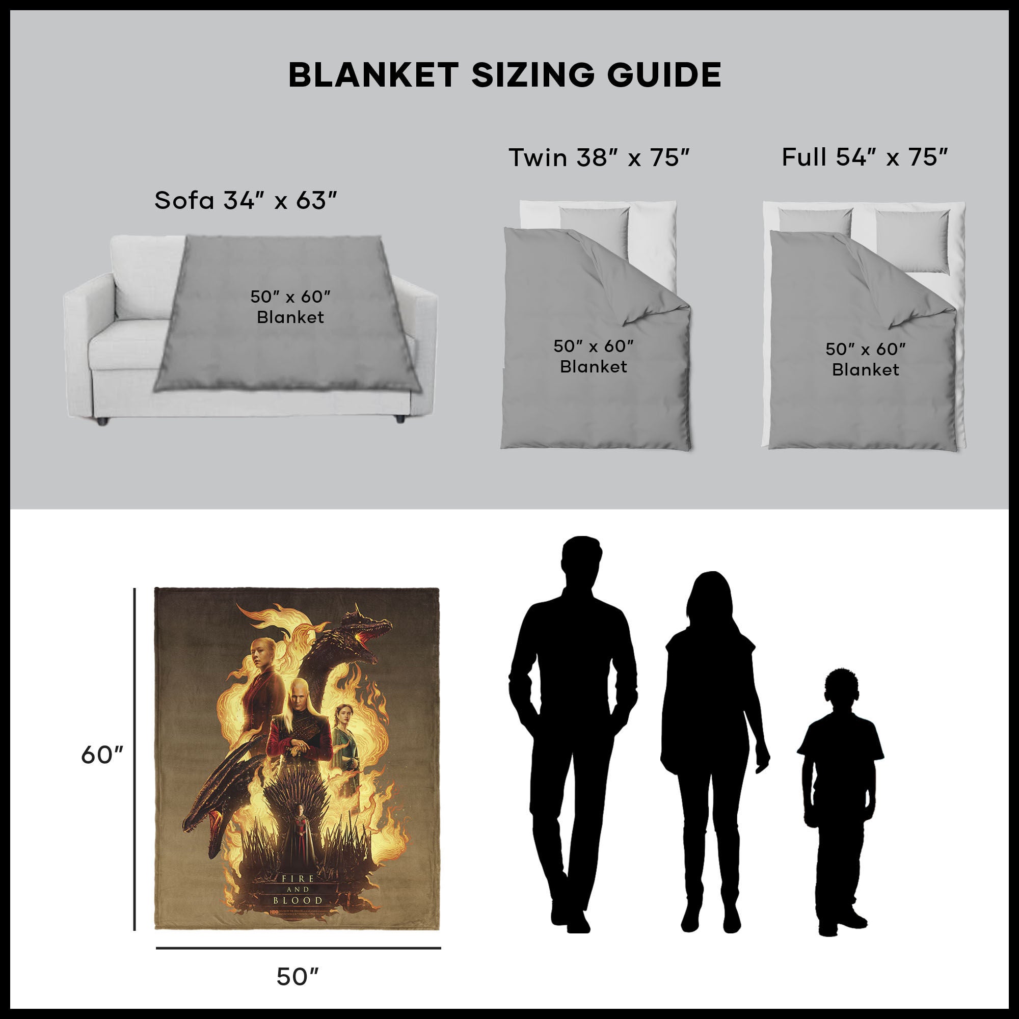 Warner Bros. House of the Dragon Fire and Blood Reigns Silk Touch Sherpa Throw Blanket 50x60 Inches, HOUSE DRAGON, alternate image number 5