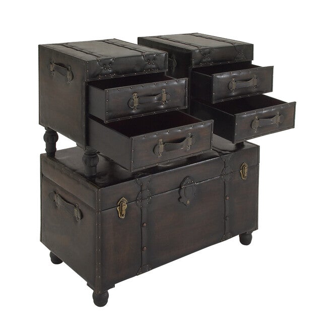 Set Of 3 Brown Wood Traditional Bench Bench, , alternate image number null