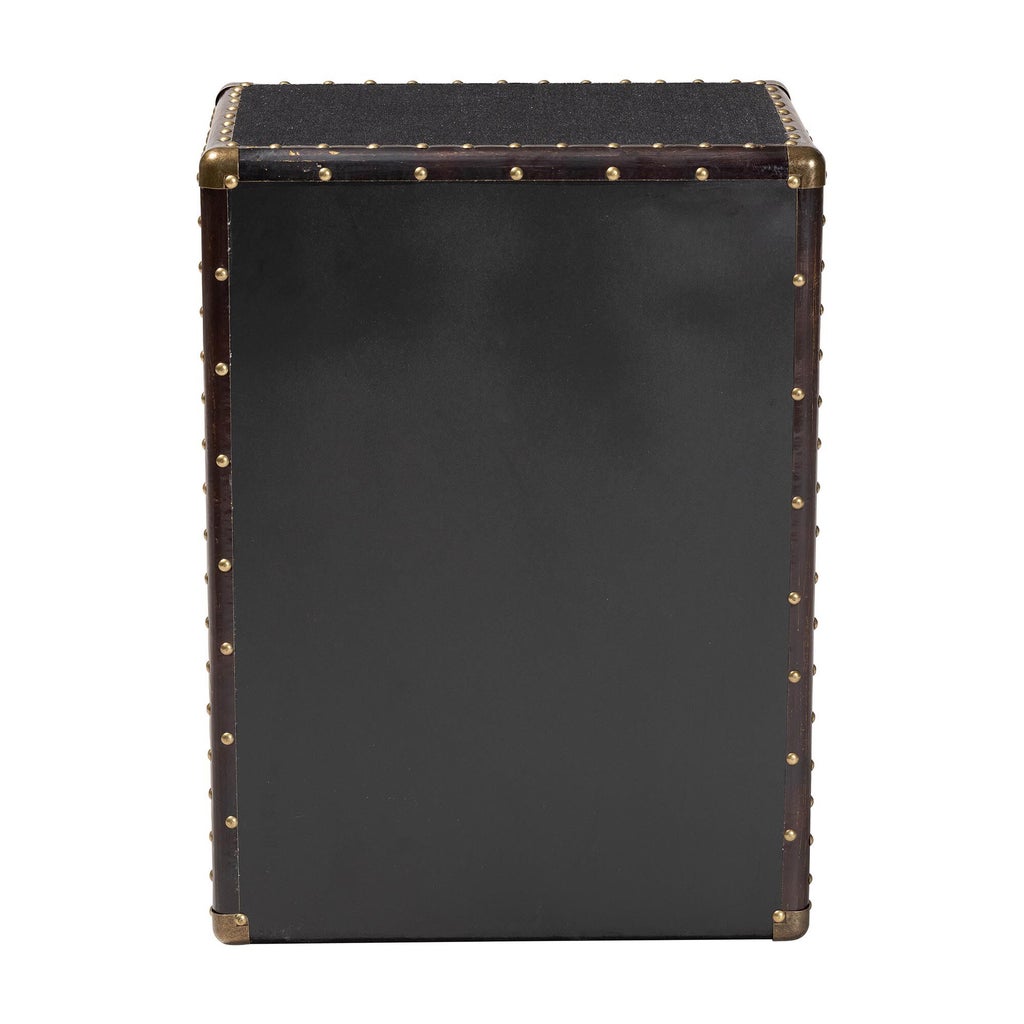 Back view of the black 4-drawer chest with latch handle