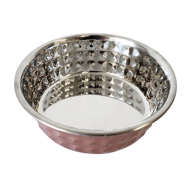 Stainless Steel Diamond Textured Dog Bowl - Rose Quartz, ROSE, hi-res image number null