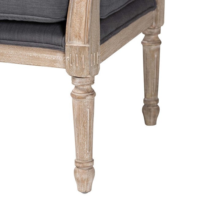 Clemence French Provincial Grey Fabric Whitewashed Mahogany Wood Armchair, GREY/WHITEWASHBROWN, alternate image number null