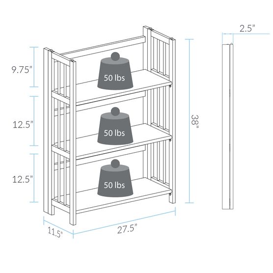 3-Shelf Folding Stackable Bookcase 27.5" Wide-Espresso, , alternate image number null