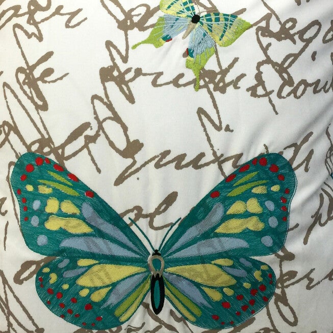 Edie @ Home Indoor/Outdoor Embroidered Butterfly Decorative Throw Pillow 17X17, Turq Multi, , on-hover image number null
