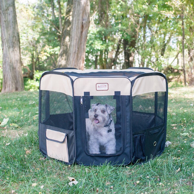 Portable Pet Dog Kitten Playpen In Black And Beige Combo, , alternate image number 4
