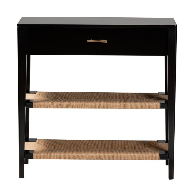 Freya Modern Bohemian Black Finished Bayur Wood 1-Drawer Console Table, , alternate image number null