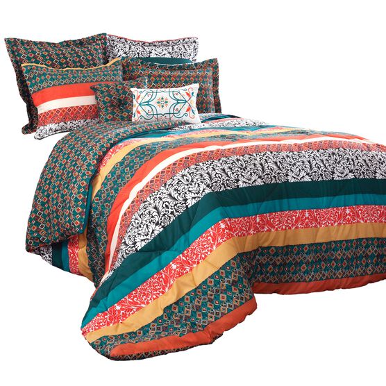 Lush Décor Boho Stripe Comforters Turquoise/ Tangerine 7 Piece Set, , alternate image number null