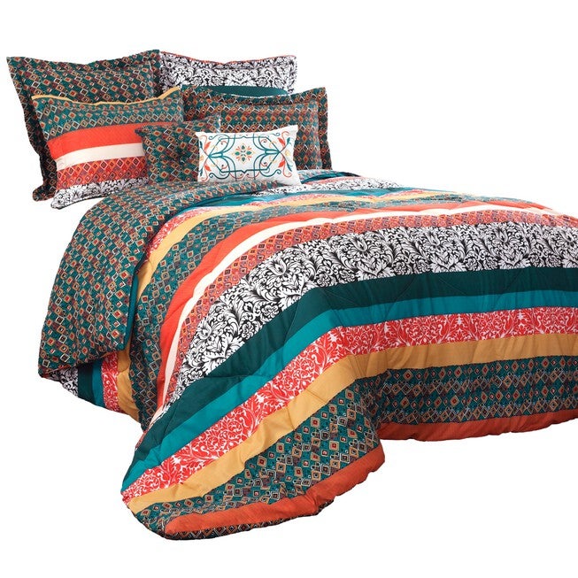 Lush Décor Boho Stripe Comforters Turquoise/ Tangerine 7 Piece Set, , alternate image number 4