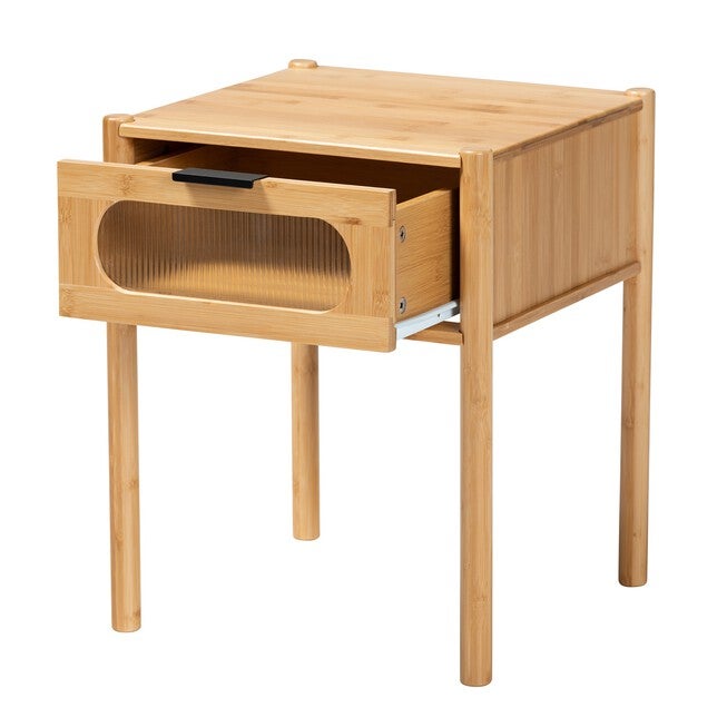 Naresh Mid-Century Modern Transitional Natural Brown Bamboo Wood 1-Drawer End Table, , on-hover image number null