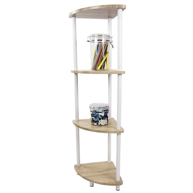 Home Basics Pine Wood 4 Tier Arc Corner Shelf, BAMBOO, hi-res image number 0