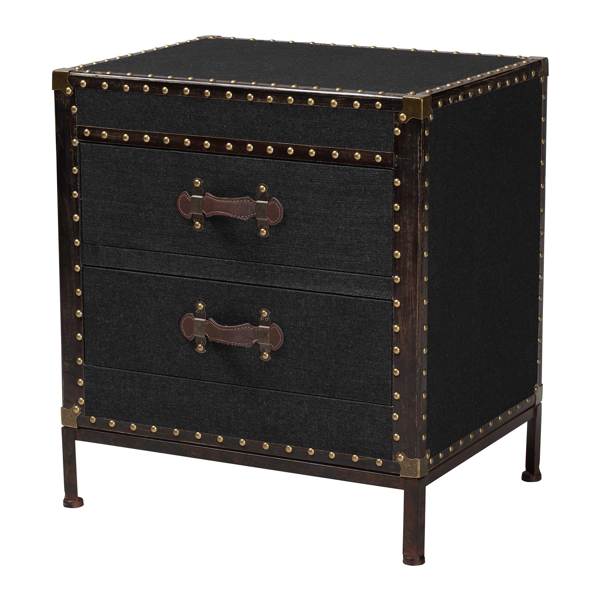 Laura Vintage Black Canvas 2-Drawer End Table Trunk, BLACK, alternate image number 1