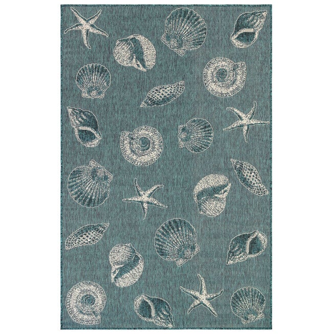Liora Manne Carmel Shells Indoor/Outdoor Rug, TEAL, hi-res image number 0