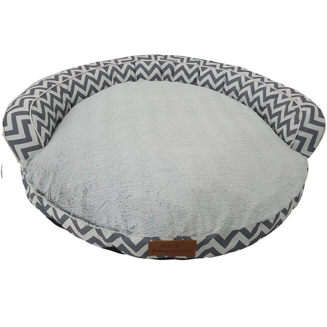 Chevron poly-cotton bolster with detachable faux fur cushion Large Size, , on-hover image number 1