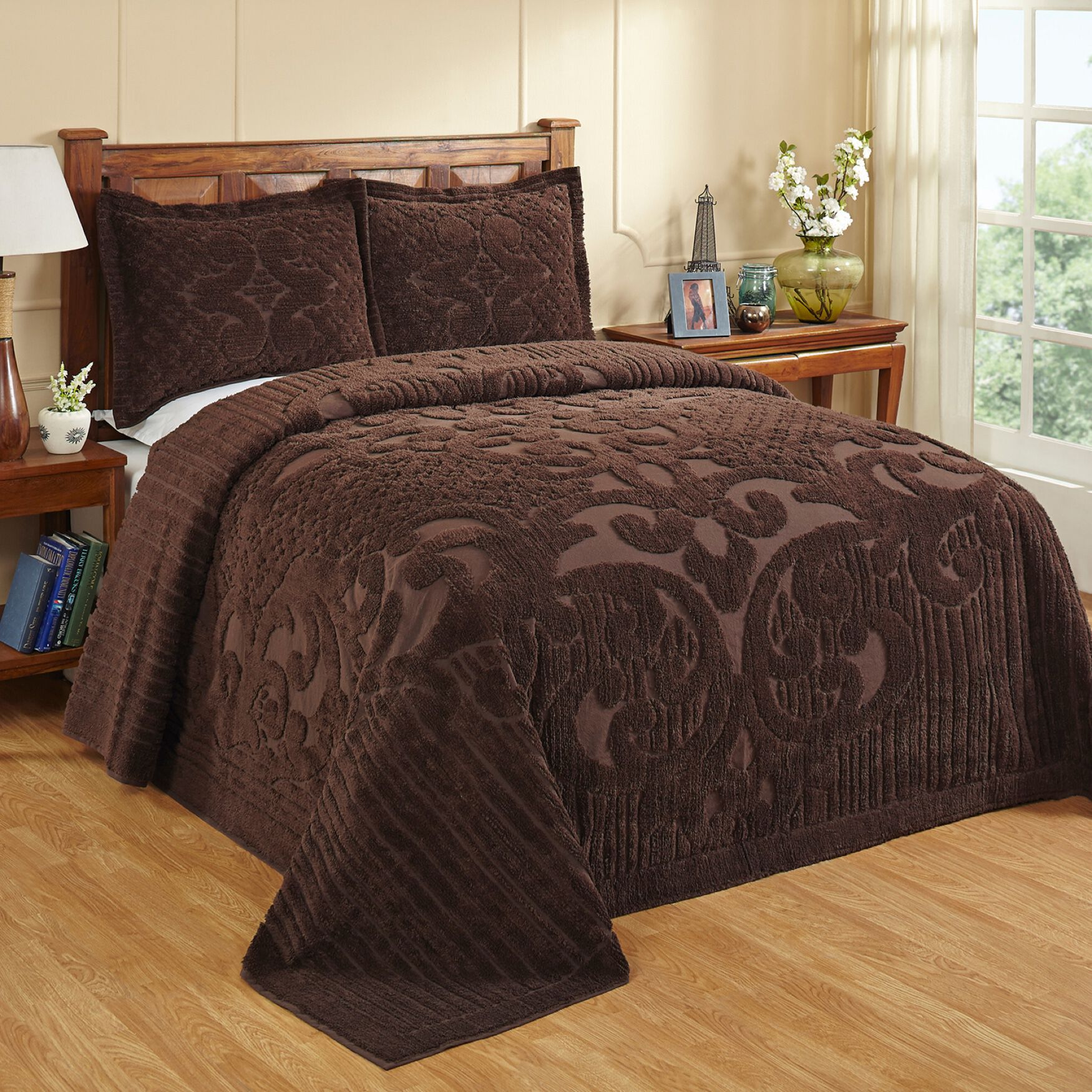 Ashton Collection 100% Cotton Medallion Bedspread Set, CHOCOLATE, hi-res image number 0