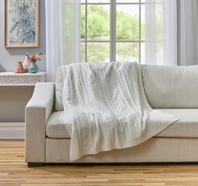 Cable Knit Blanket, CREAM, hi-res image number null