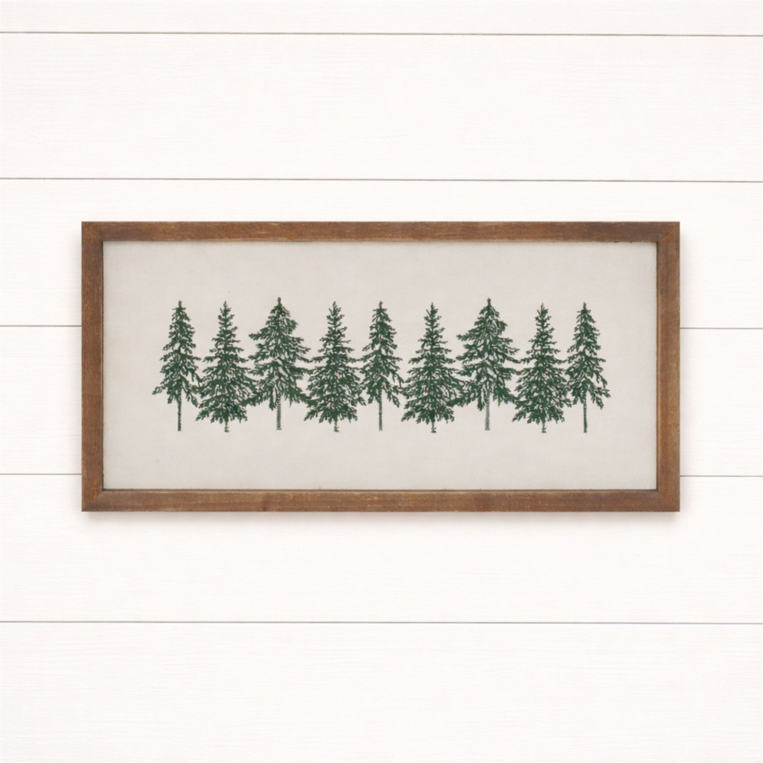 Embroidered Pine Tree Wall Art 16 inchesL, BROWN GREEN, alternate image number 1
